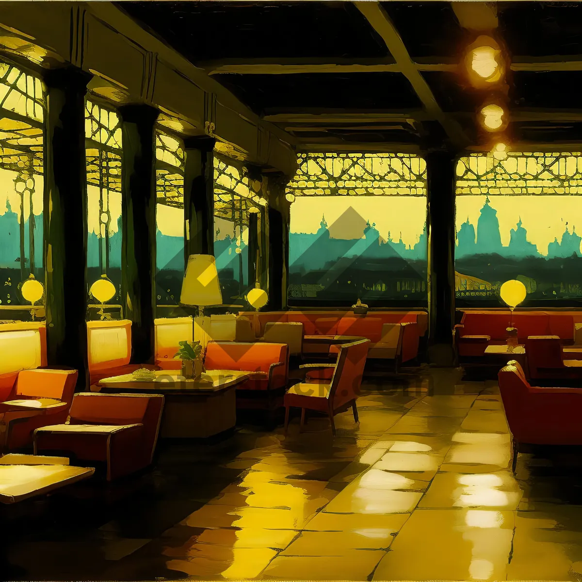 Picture of Modern luxury restaurant interior with stylish furniture and lighting