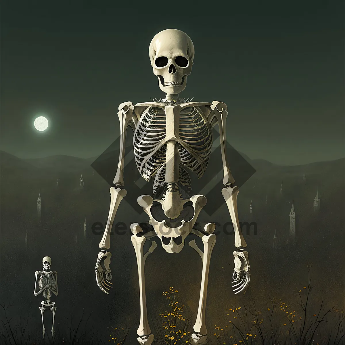 Picture of Spooky Skeleton Pose in Cemetery