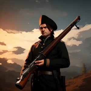 Adult male with flintlock rifle