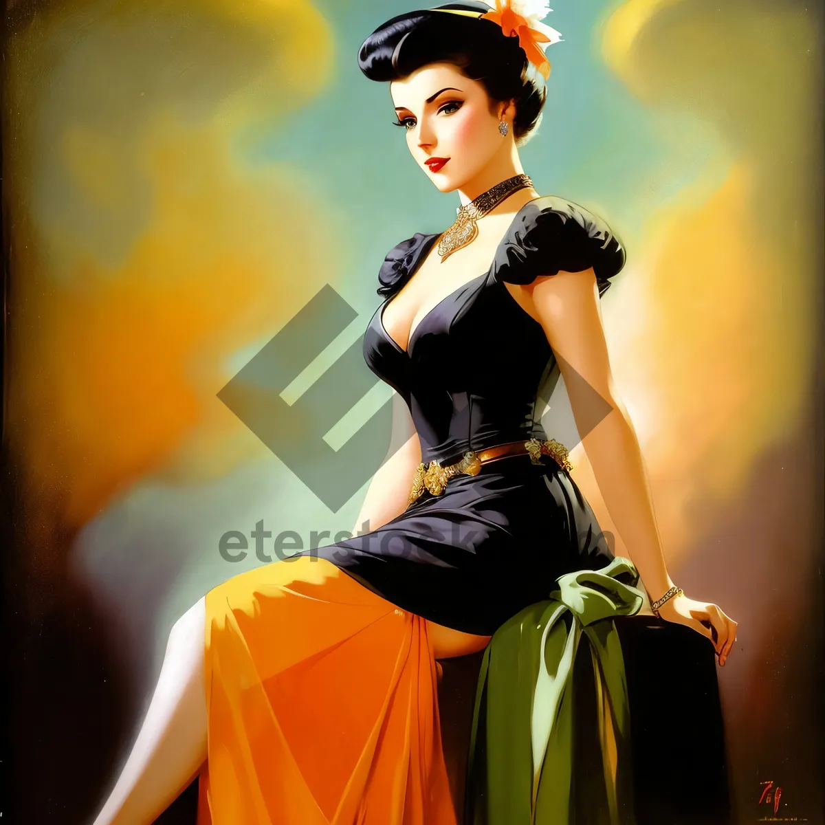 Picture of Elegant Lady Posing in Sensual Dinner Dress