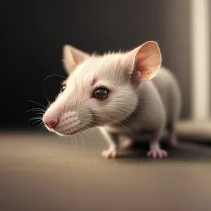 Curious gray pet rat with fluffy whiskers