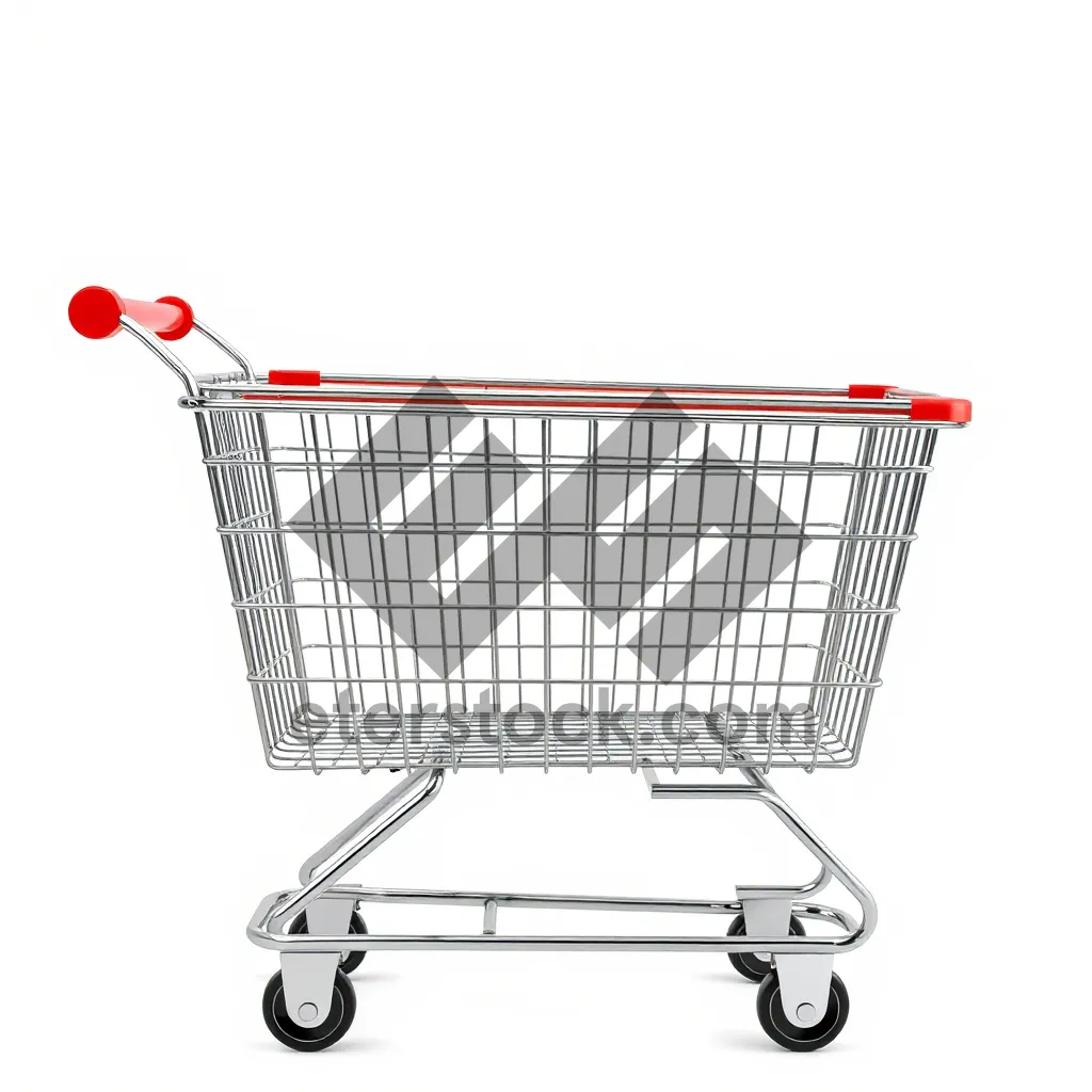 Picture of 3D metal shopping cart with empty basket at supermarket.