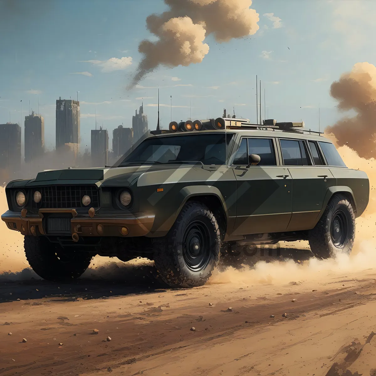 Picture of Jeep driving on sandy beach at high speed