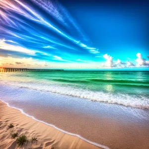 Serene Shoreline: Captivating Ocean Waves Meeting Sandy Beach