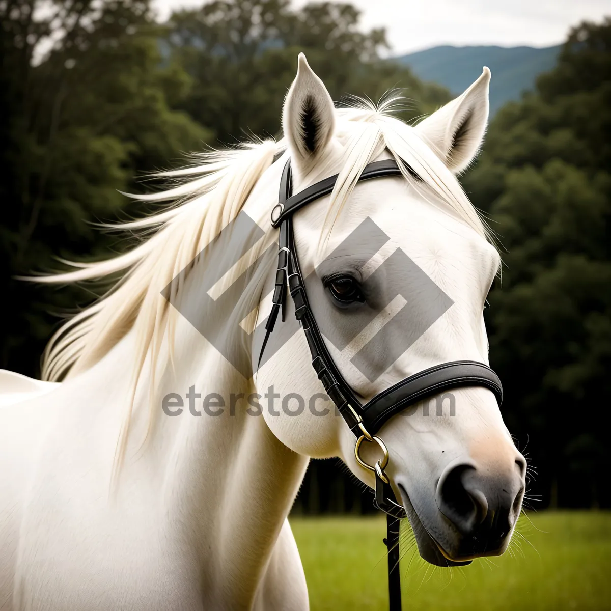 Picture of Graceful Thoroughbred Stallion in Rural Meadow
