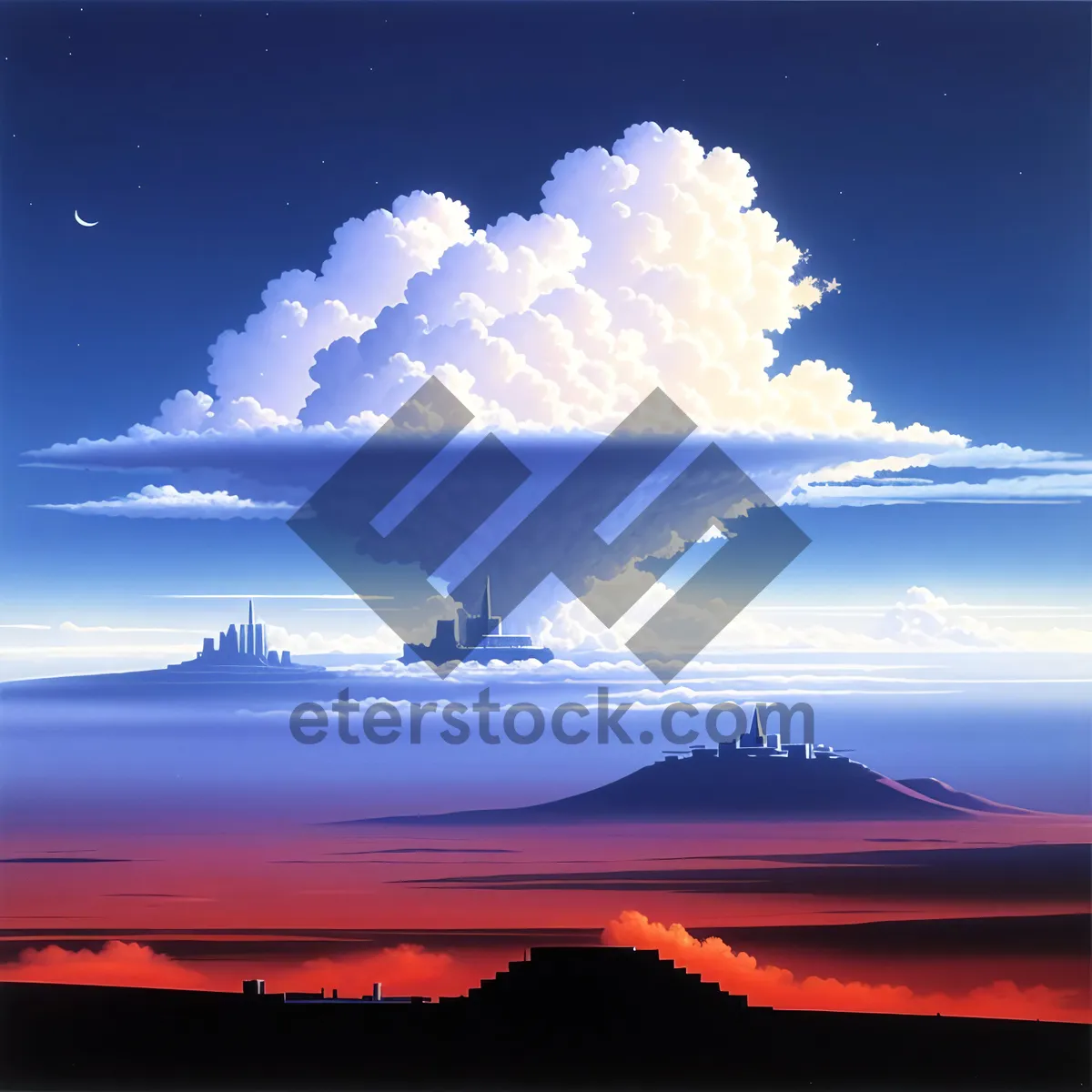 Picture of Serene Sky with Fluffy Clouds at Sunset