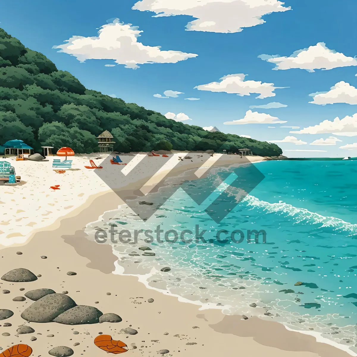 Picture of Sunny Beachside Getaway: Turquoise waves, sandy shore, and palm trees