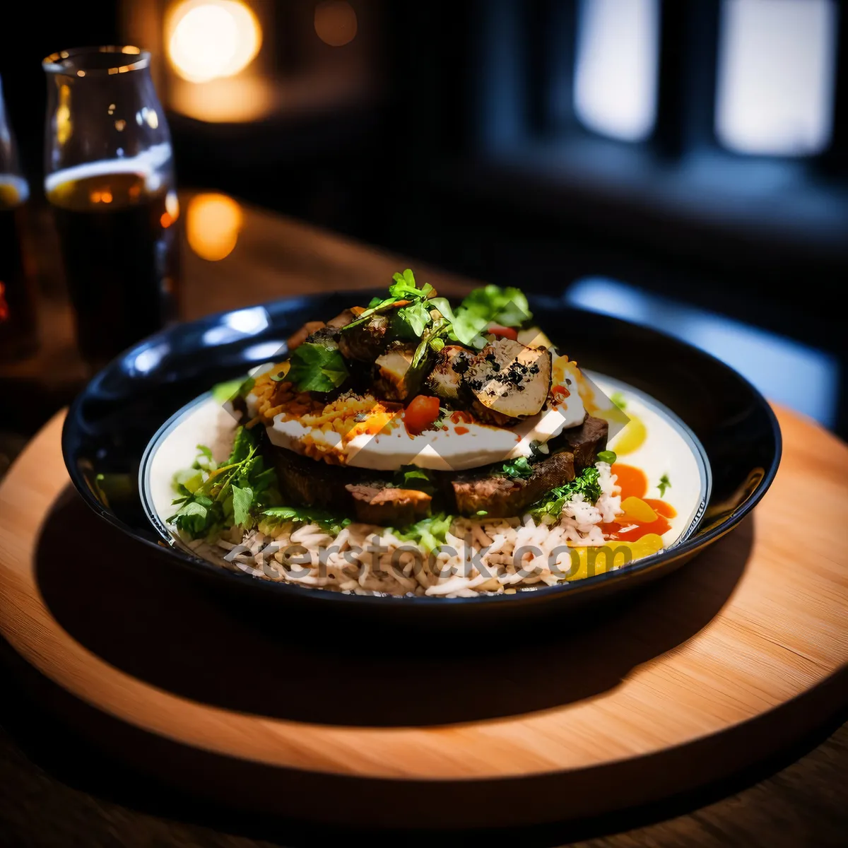 Picture of Delicious vegetable salad with fresh gourmet cheese slice.