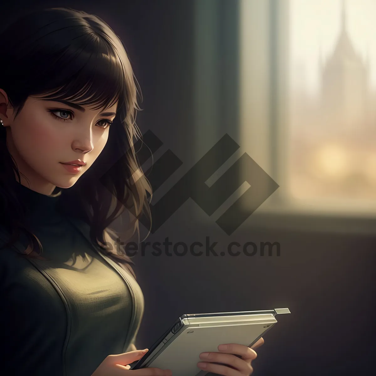 Picture of Happy businesswoman working on laptop at office