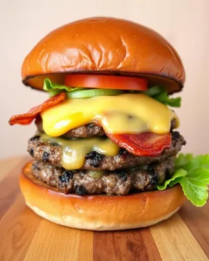 Gourmet Cheeseburger with Grilled Onions and Lettuce