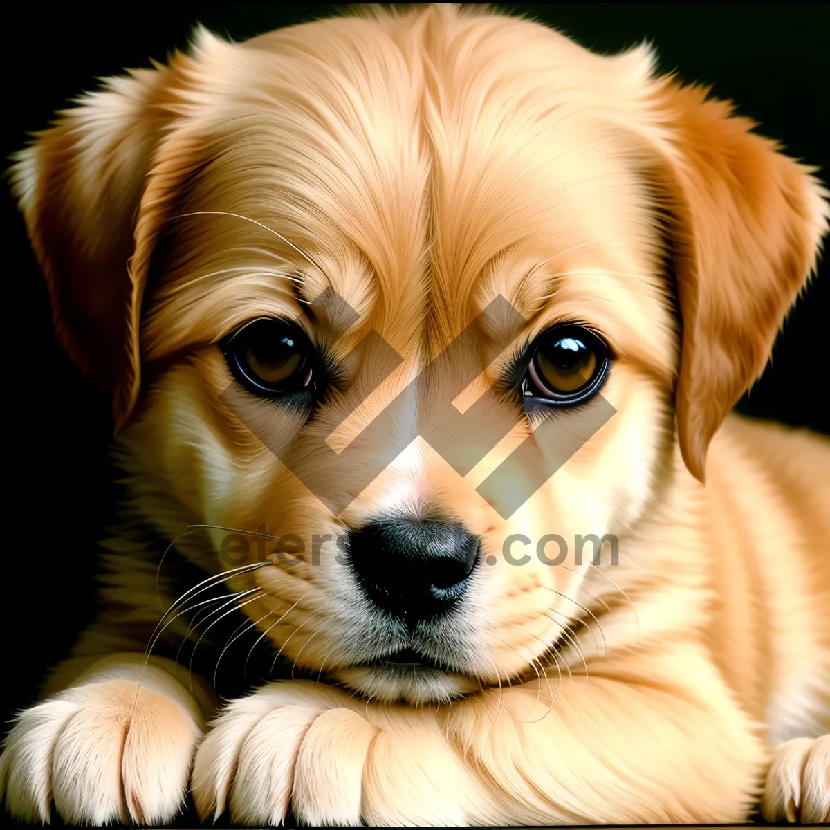 Picture of Adorable Golden Retriever Puppy Poses for Studio Portrait