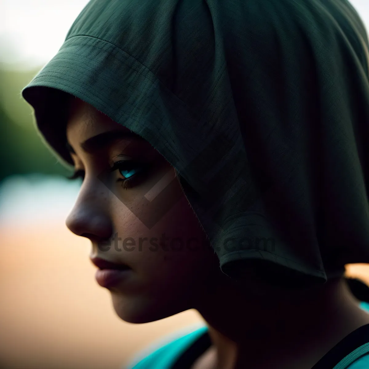 Picture of Pretty brunette model in fashionable bathing cap