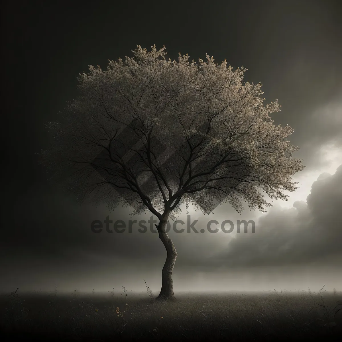 Picture of Golden Sunset Through Silhouette of Tree