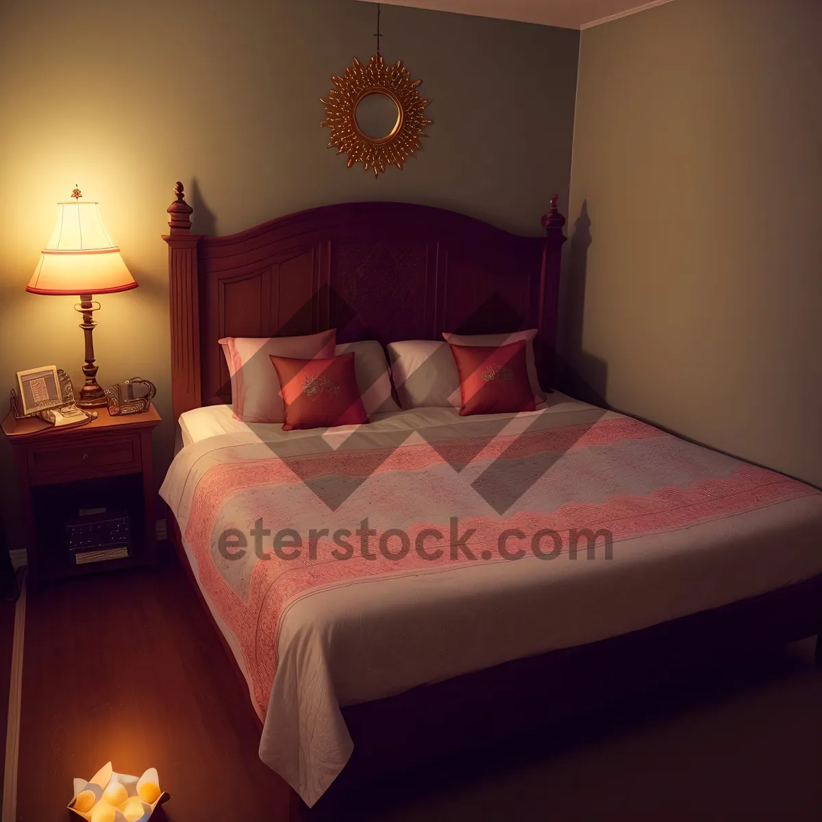 Picture of Modern Cozy Bedroom with Stylish Furniture and Comfortable Bed