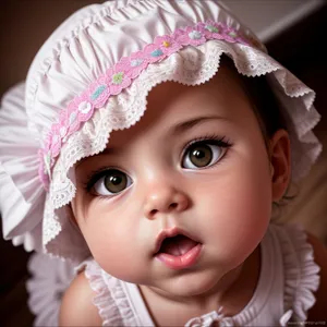 Cute Smiling Child in Fashionable Bonnet
