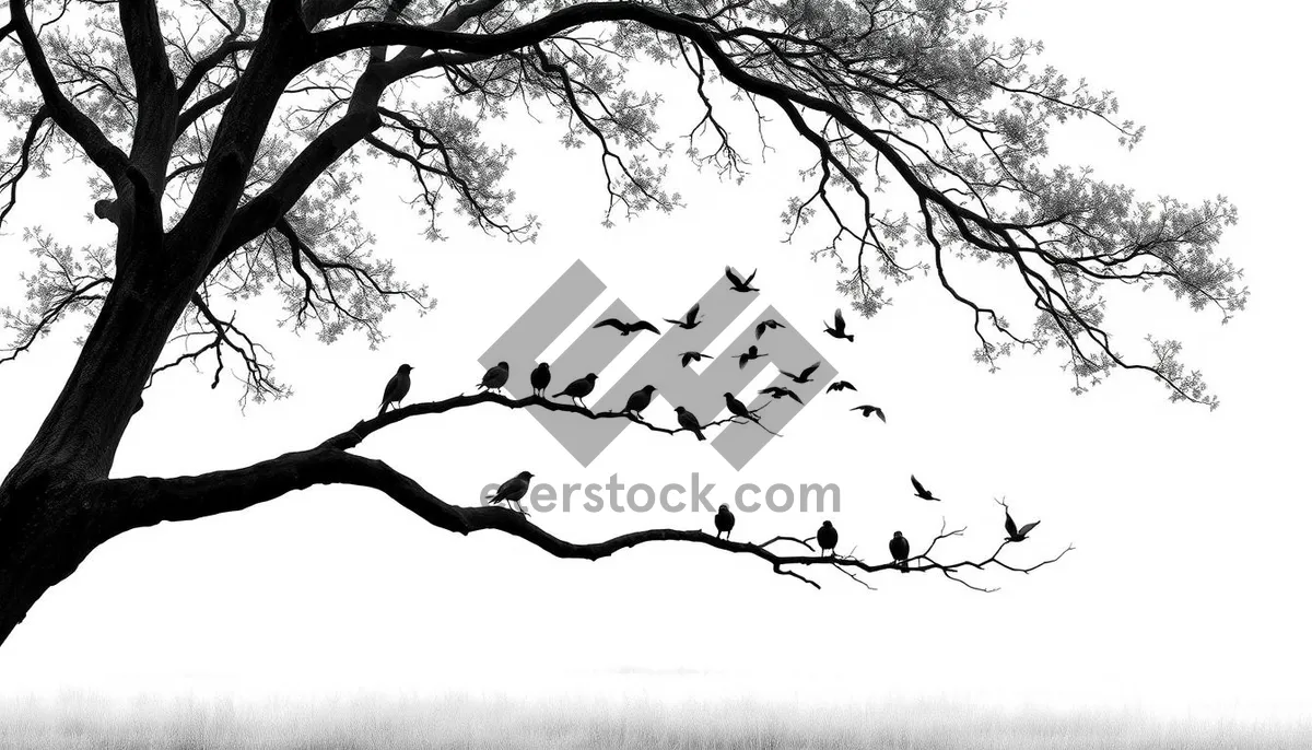 Picture of Winter Silhouette of Oak Tree Branches Against Sky