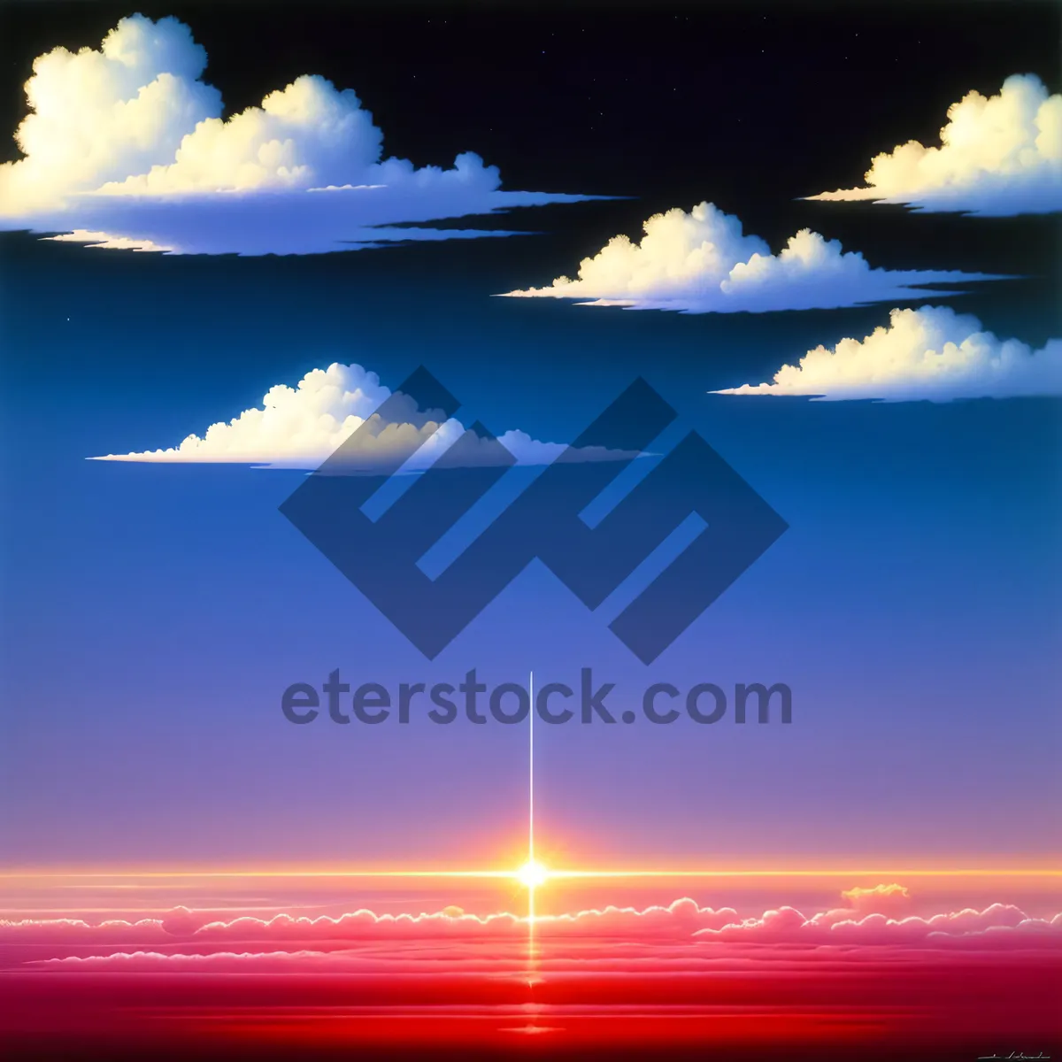 Picture of Vibrant Sunset Over Ocean, Illuminating Sky