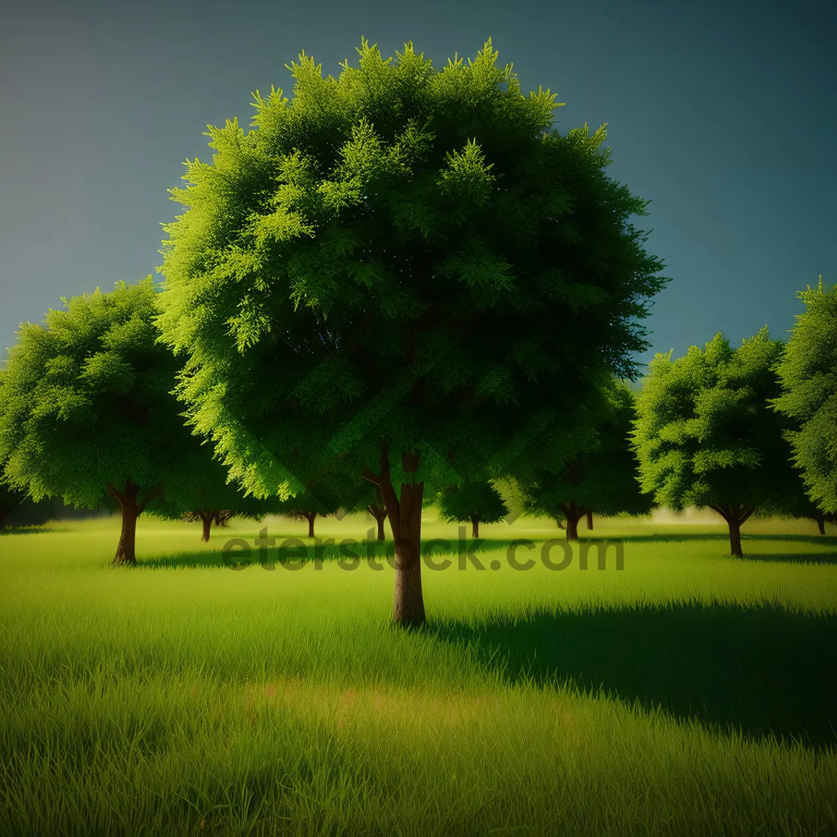 Picture of Sunny Autumn Park with Oak Tree and Dandelion