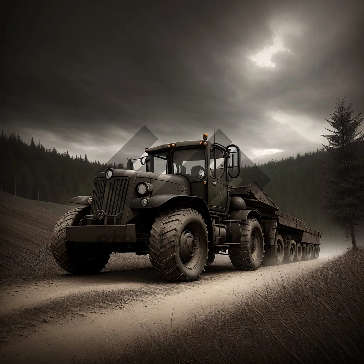 Picture of Yellow Construction Bulldozer Clearing Snow