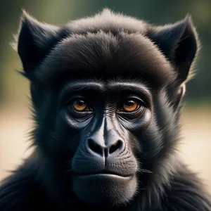 Playful Baby Primate on Black Background
