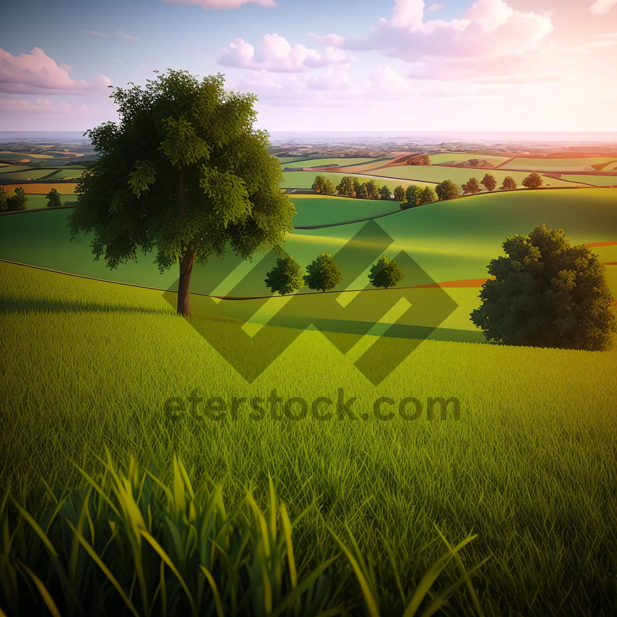 Picture of Serene Summer Countryside under Clear Sky