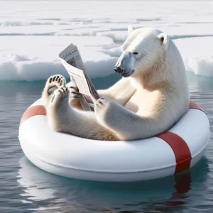 Arctic seal swimming in icy ocean bay