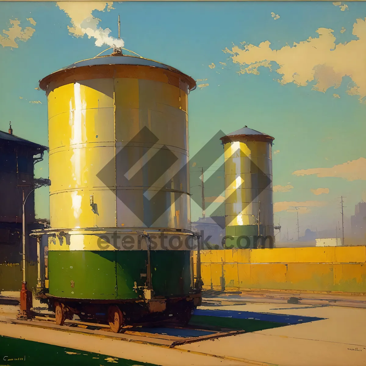 Picture of Industrial Water Tower under Clear Blue Sky