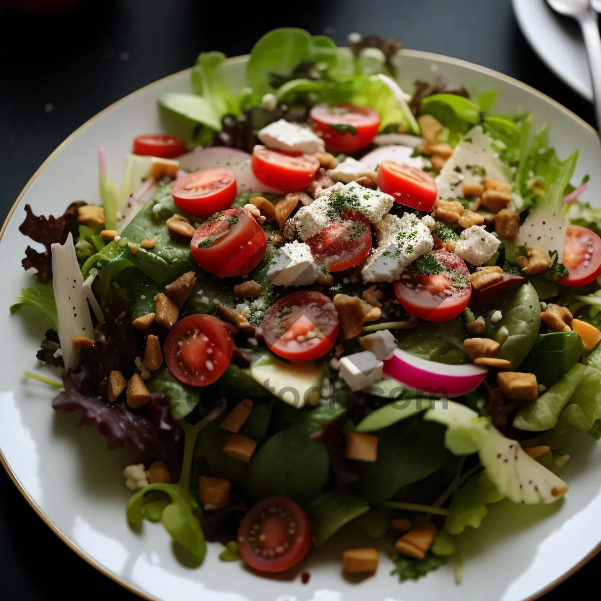 Picture of Fresh gourmet salad with vegetables and a savory dressing