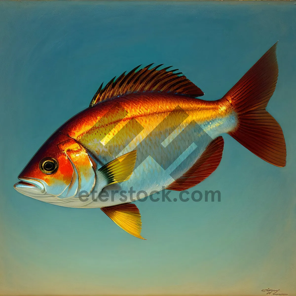 Picture of Colorful Aquatic Goldfish Swimming in Aquarium