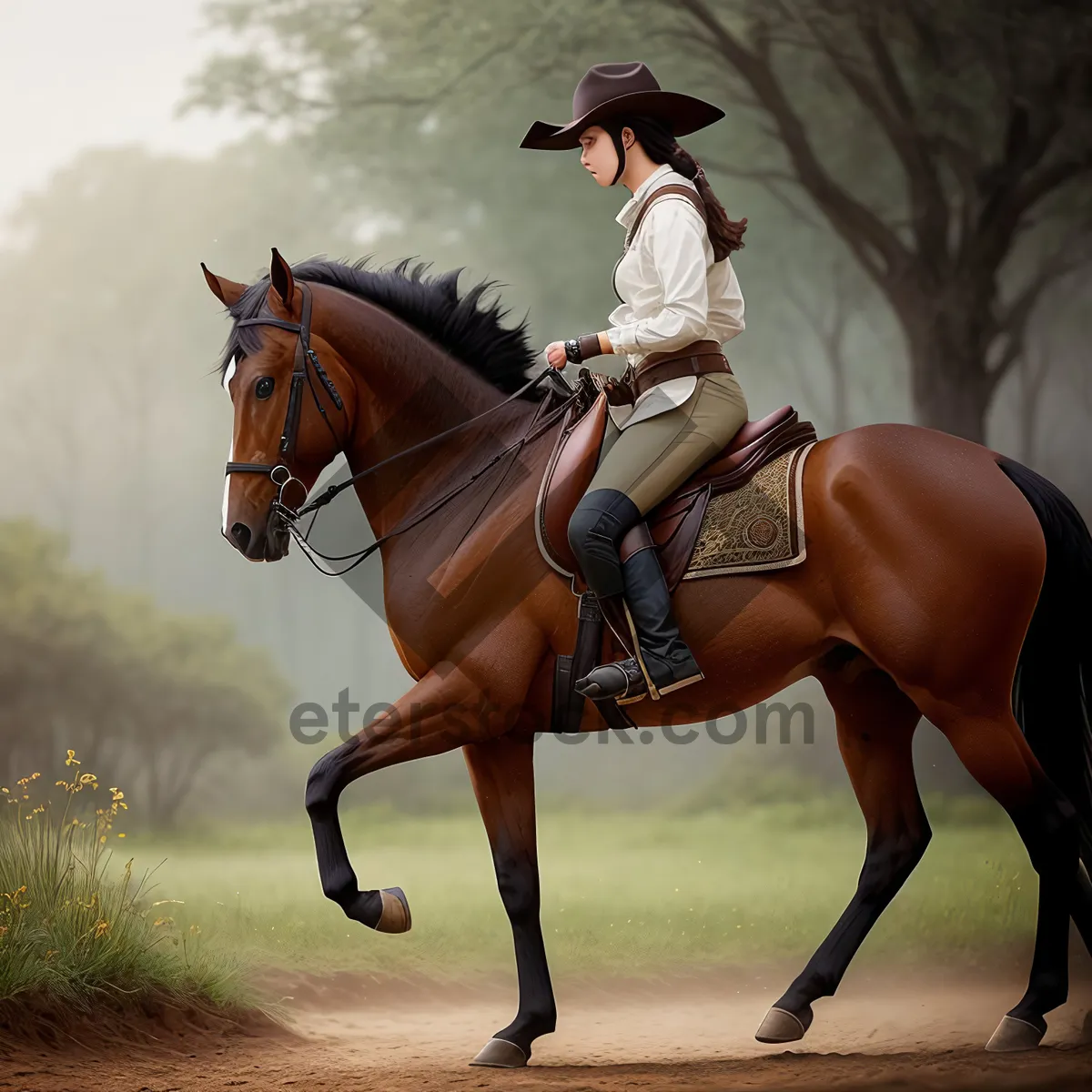 Picture of Stallion Rider on Sidesaddle: Enthralling Equestrian Sport