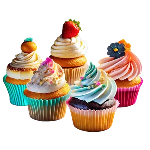 Colorful birthday cupcakes with pink frosting and sprinkles