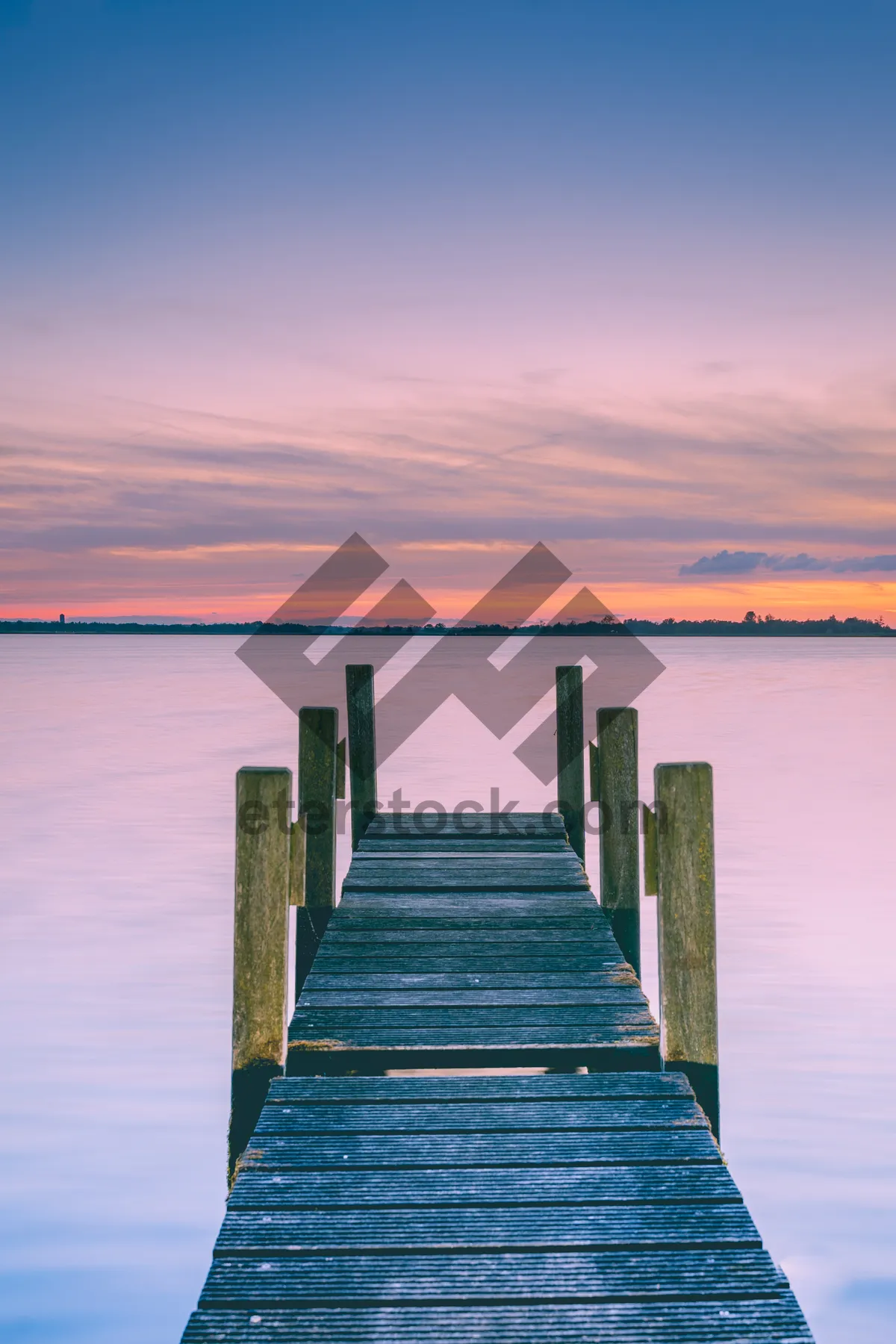 Picture of Sunset over lake on vacation beach.