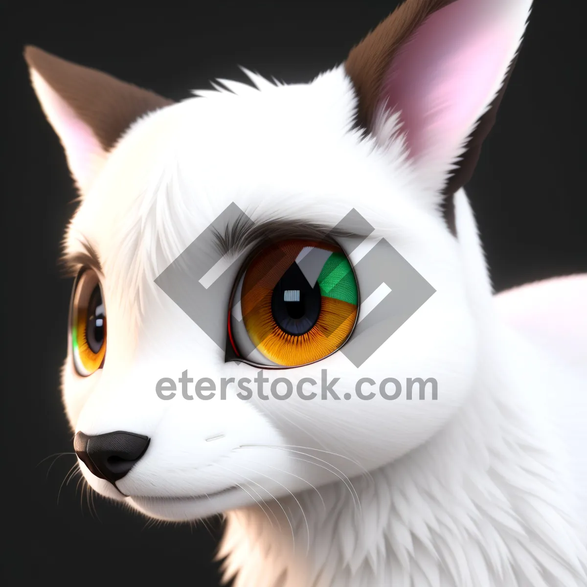 Picture of Fluffy White Kitty with Adorable Eyes