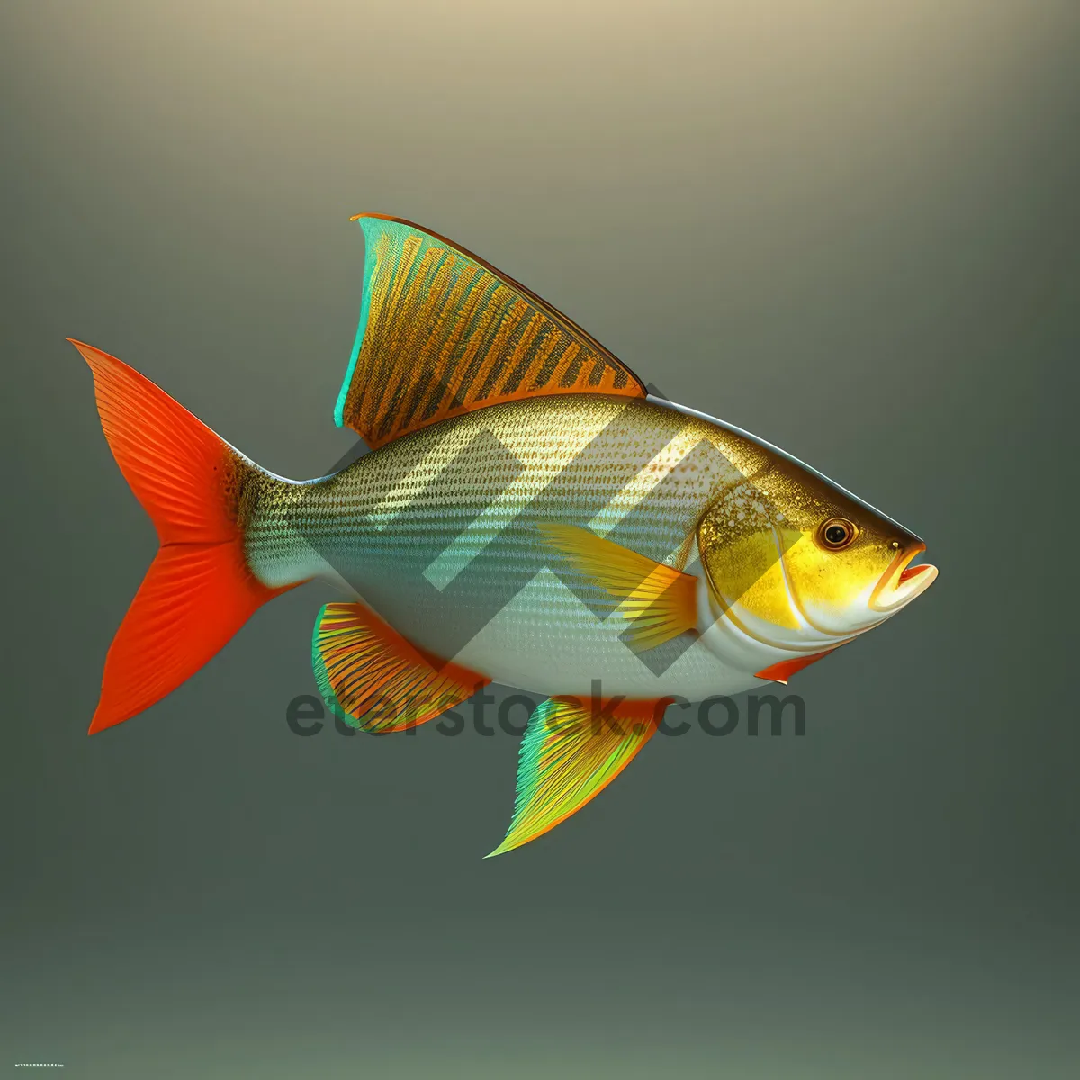 Picture of Golden Fin - Tropical Fish Swims in Aquarium Bowl