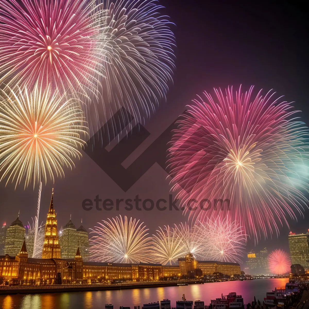 Picture of Dazzling Night Fireworks Lighting up the Sky