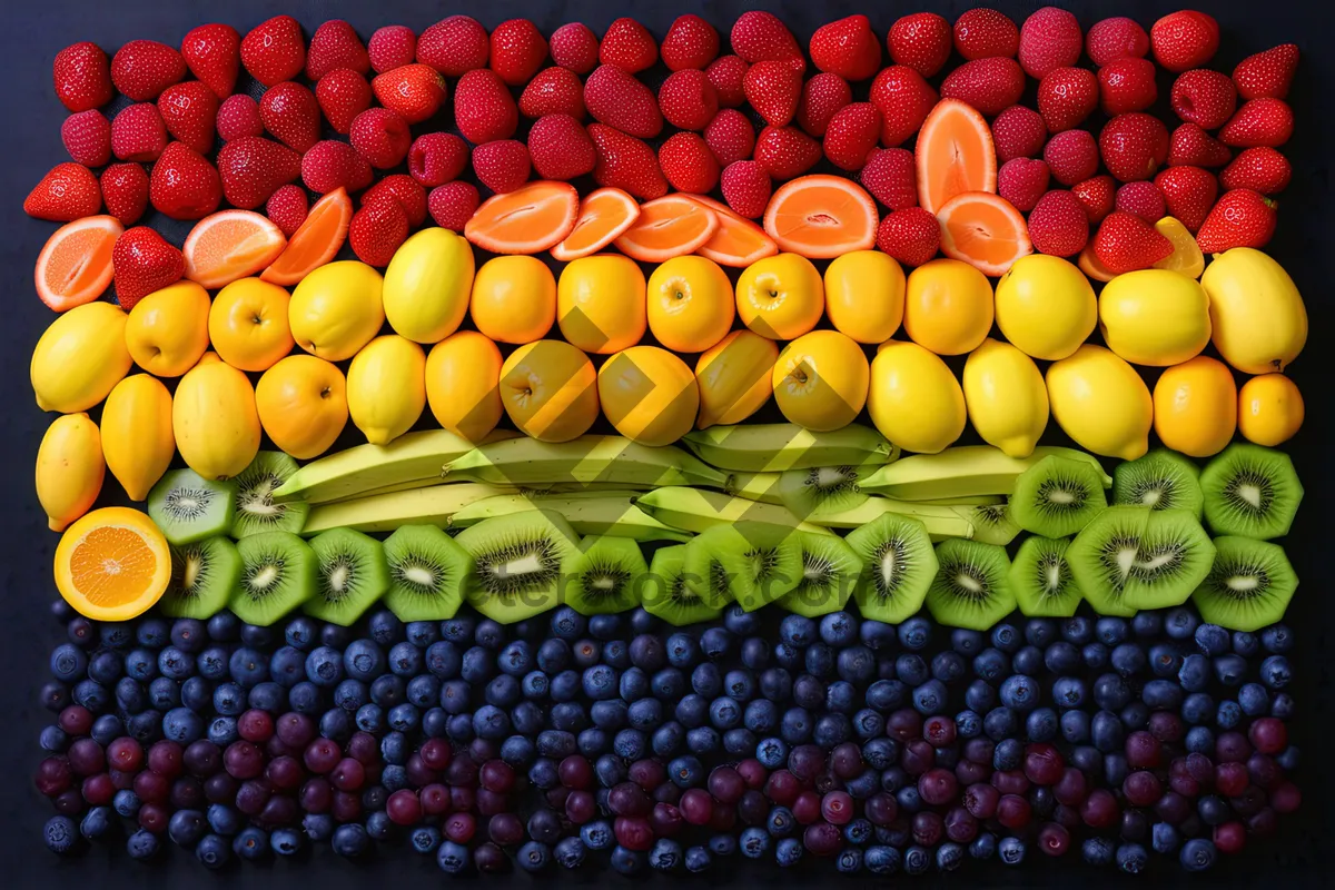 Picture of Assorted Fresh Fruits Display at Farmers Market.