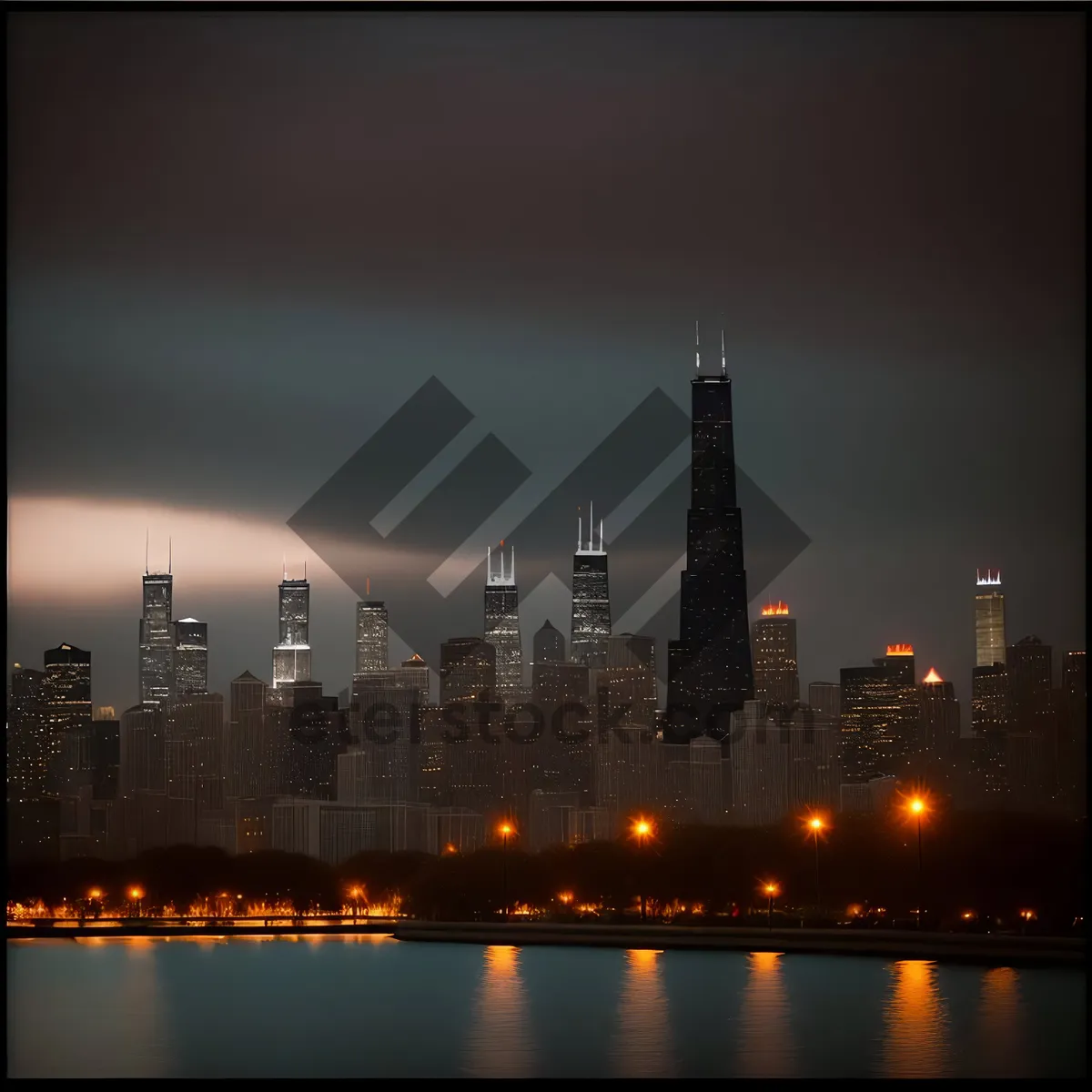 Picture of City River Reflection at Sunset with Skyscrapers