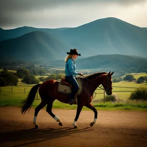 Riding Cowboy on Steppe with Vaulting Horse