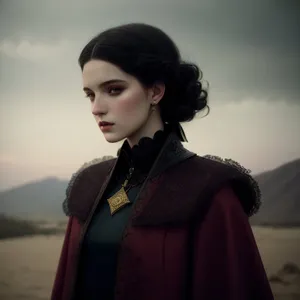 Happy brunette fashion model wearing a kimono robe.