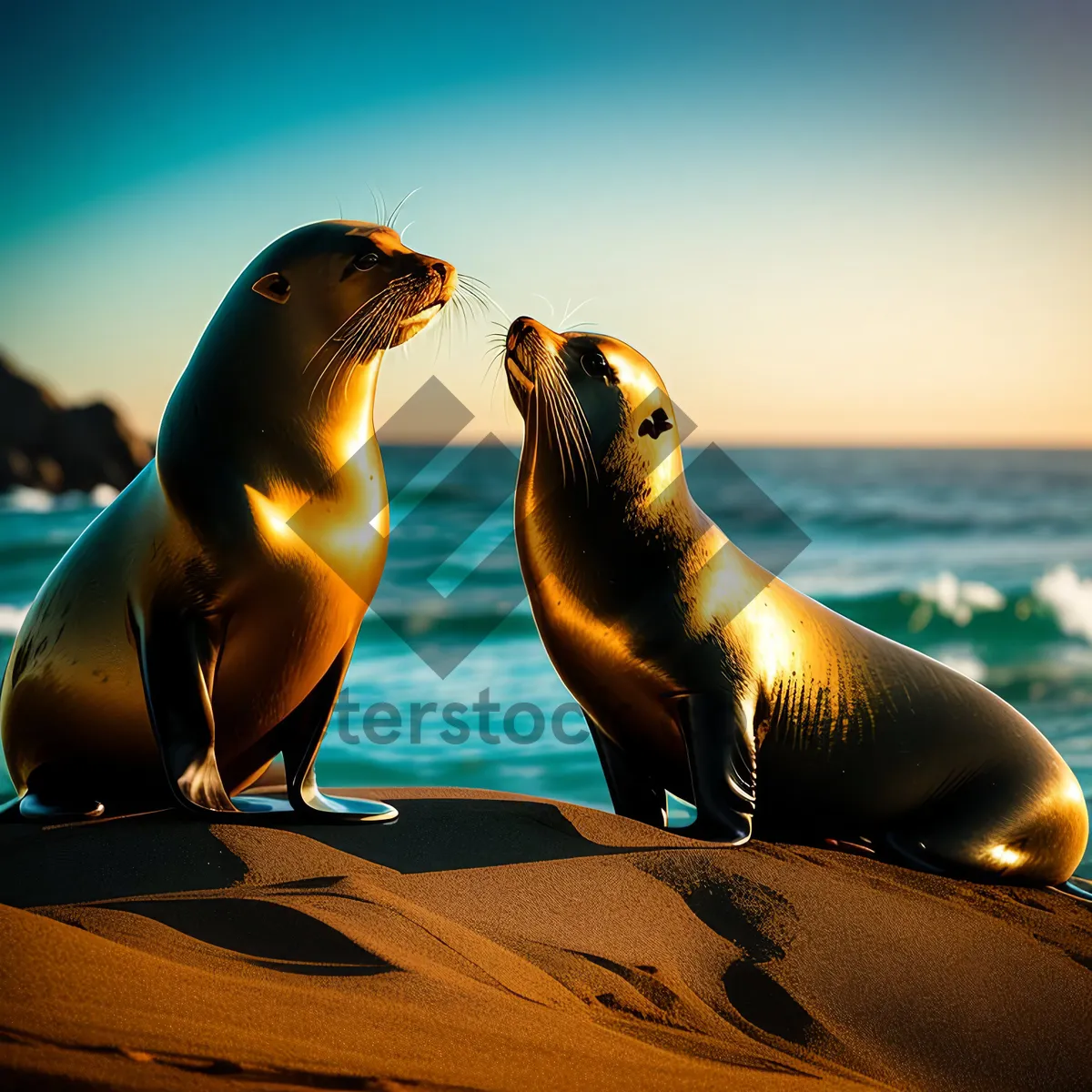 Picture of Lively Sea Lion Basking on Rocky Shore