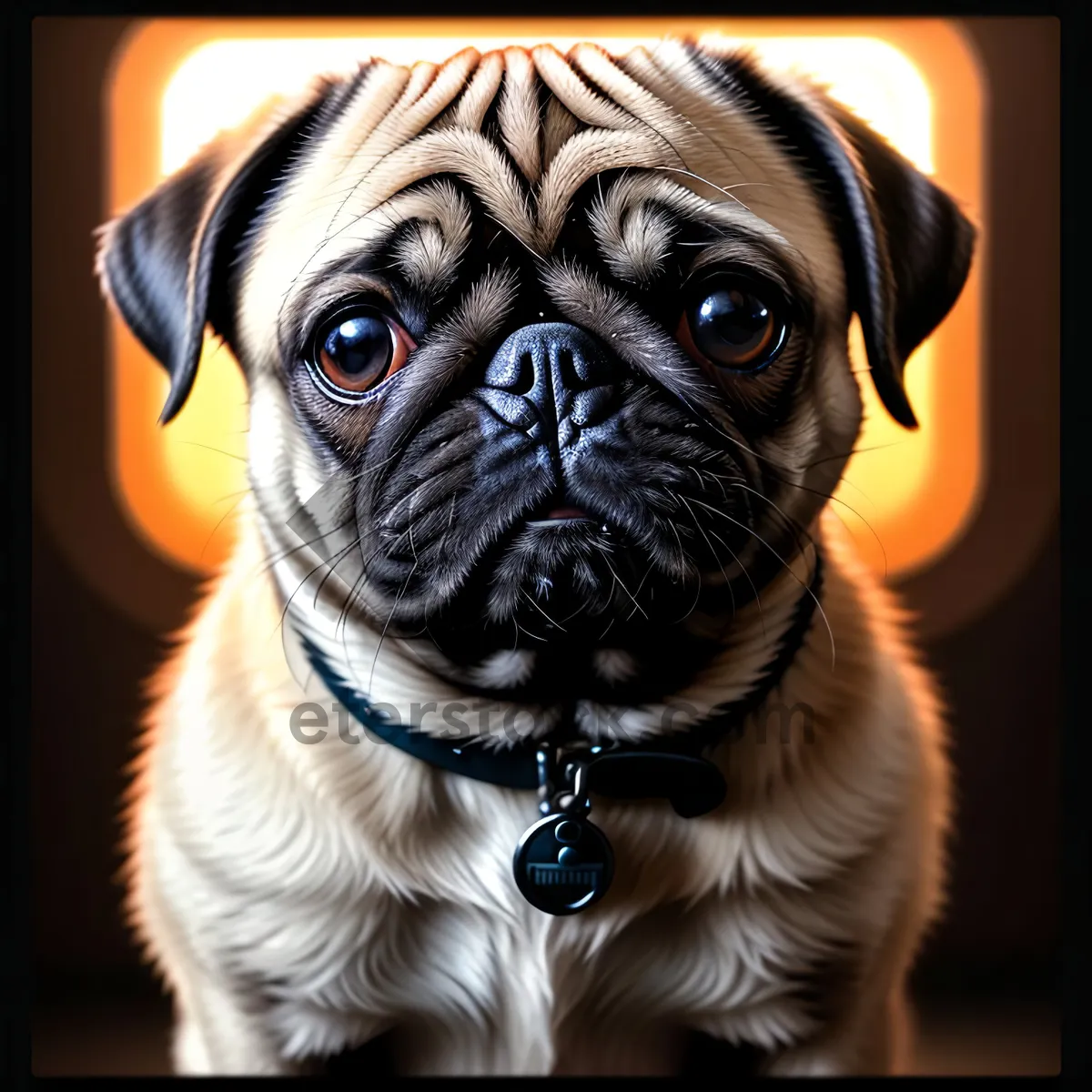 Picture of Cute Wrinkly Pug Puppy Portrait