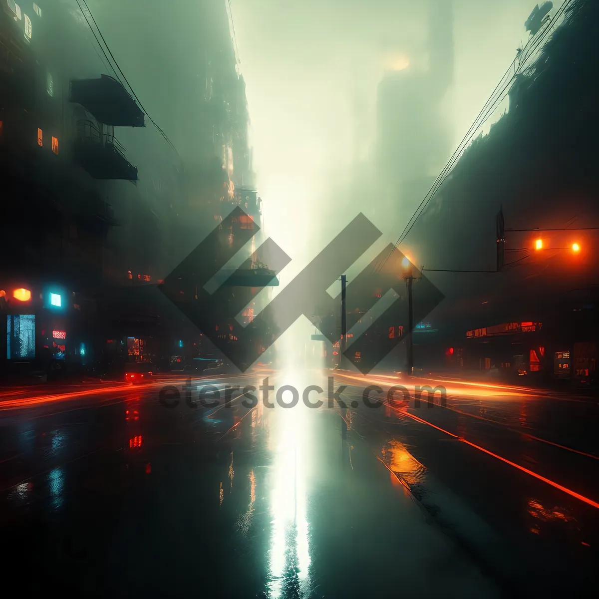 Picture of Urban cityscape lighting with bridge in evening traffic spotlight.