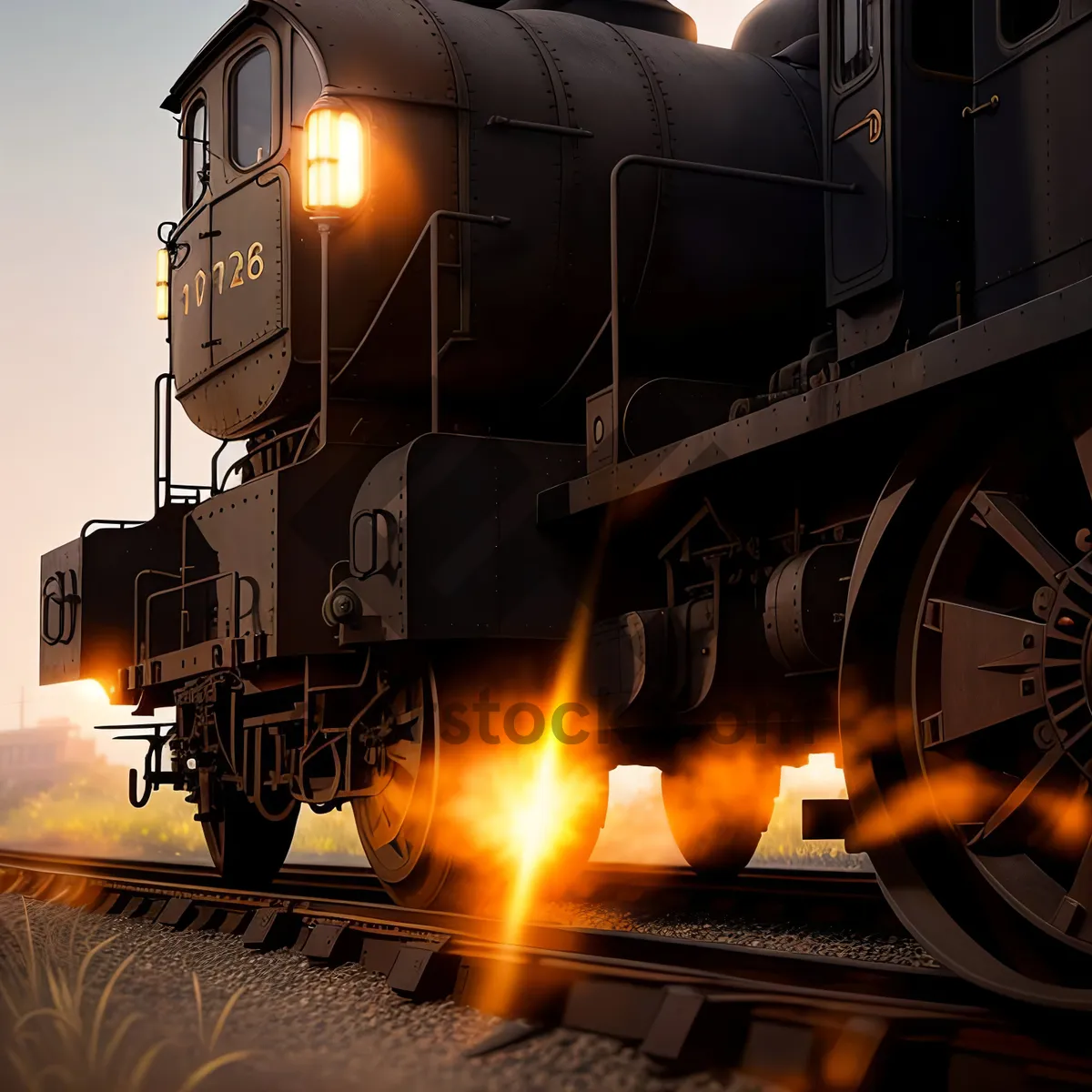 Picture of Steam-Powered Freight Train in Industrial Setting