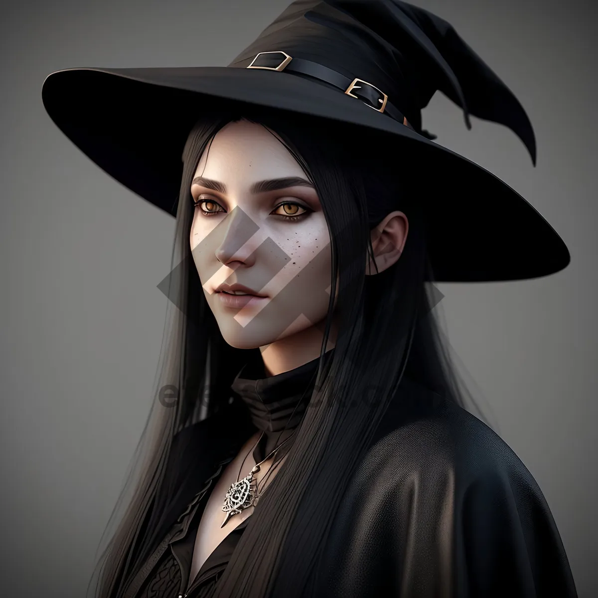 Picture of Pretty Lady in Black Cloak with Stylish Cap