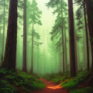 Misty Morning Path Through Autumn Woods