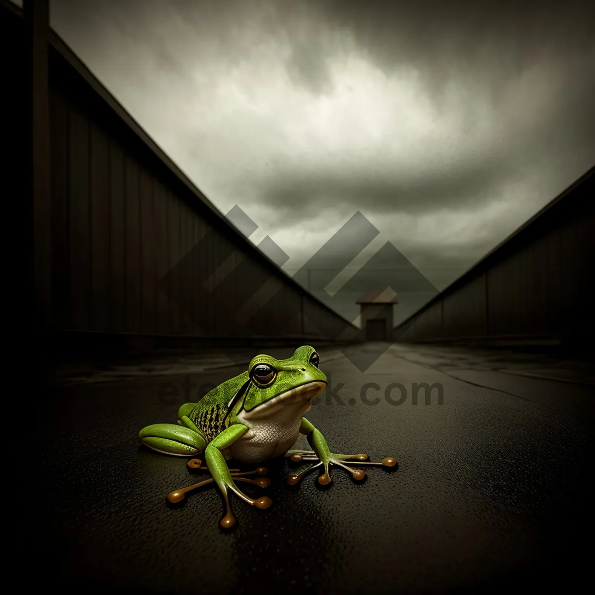 Picture of Mantis Frog basking under vibrant sunset sky