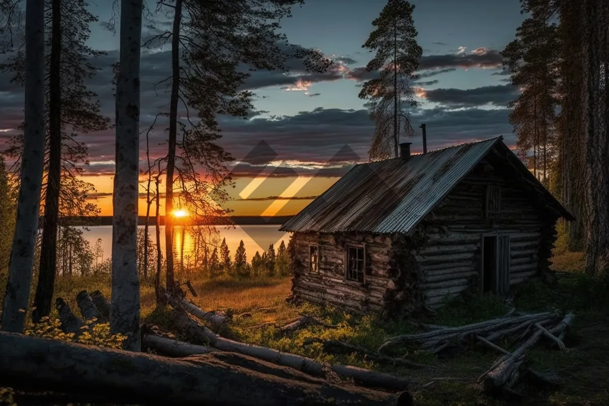 Picture of Rural Farmhouse with Wooden Roof in Countryside Landscape