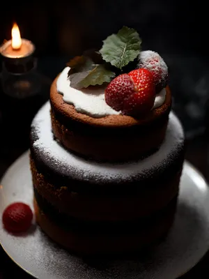 Delicious Berry Chocolate Cake with Fresh Strawberry Garnish