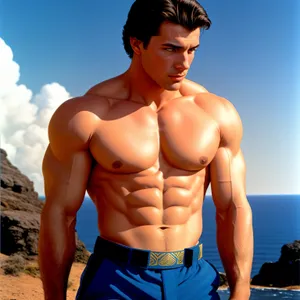 Strong and Sexy: Muscular Male Model in Beachwear