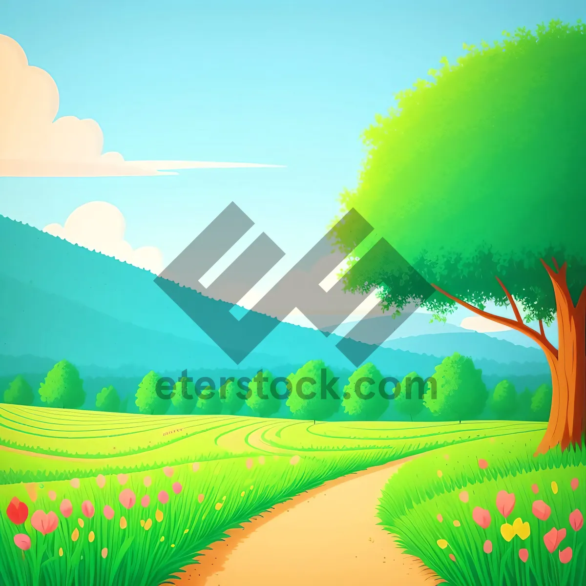 Picture of Sunlit Countryside with Vibrant Cloudscape